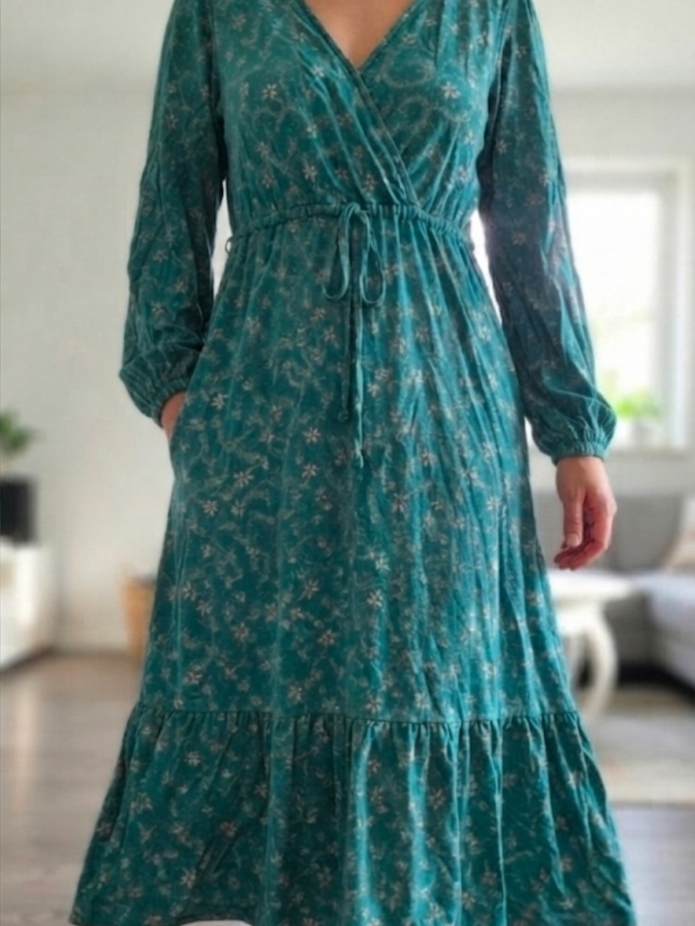 Burgs Teal Floral Tiered Midi Dress - Size UK 12 (US 8)